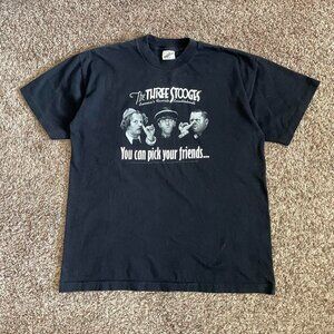 Vintage The Three Stooges T-Shirt Black XL 90s Funny TV Columbia Pictures Promo